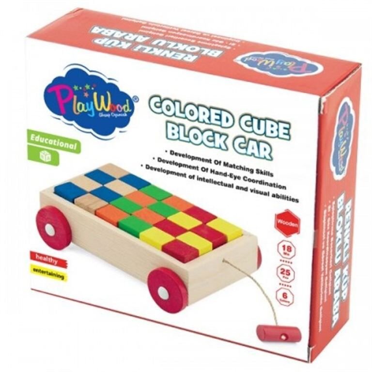 Onyıl Kutuda Ahşap Renkli Küp Bloklu Araba