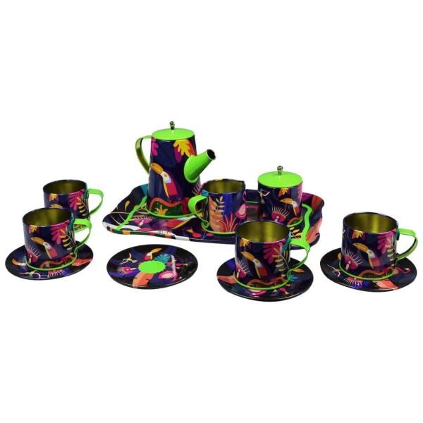 Vardem 14 Parca Desenlı Metal Cay Set