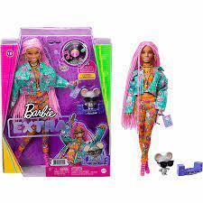 Mattel Barbie Extra Pembe Örgü Saçlı Bebek GXF09