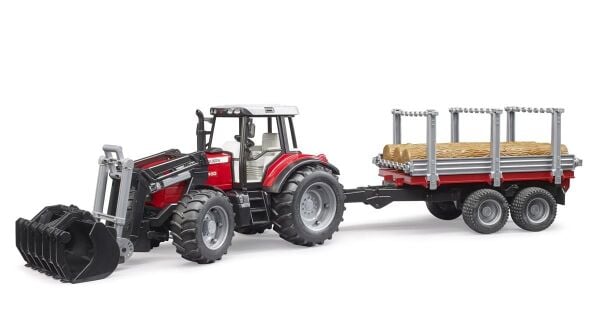 Bruder Massey Ferguson 7480 Kepçeli Traktör  Kütük Taşıyan Römork BR02046