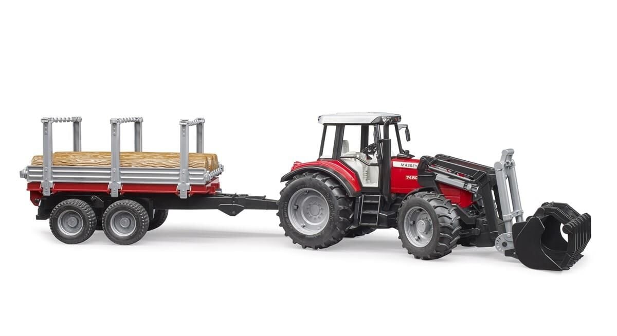 Bruder Massey Ferguson 7480 Kepçeli Traktör  Kütük Taşıyan Römork BR02046
