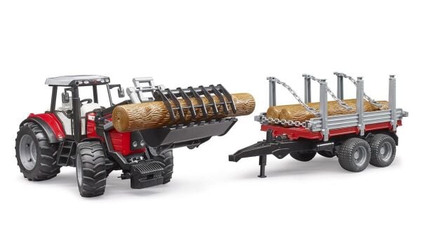 Bruder Massey Ferguson 7480 Kepçeli Traktör  Kütük Taşıyan Römork BR02046