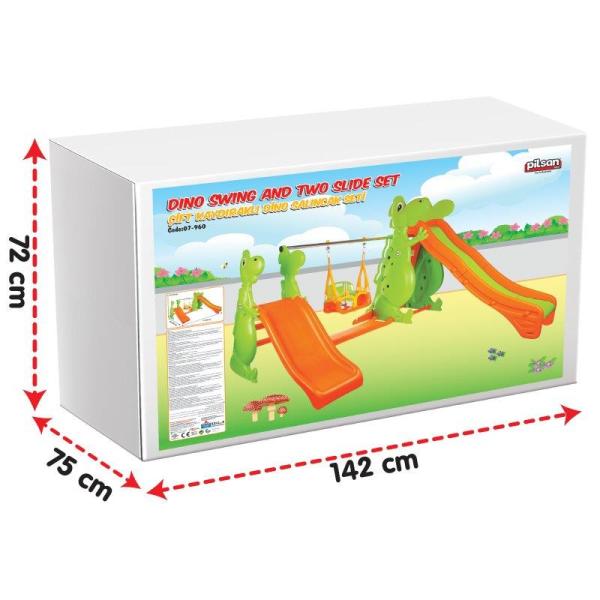 Pilsan Çift Kaydıraklı Dino Salıncak Seti 07960